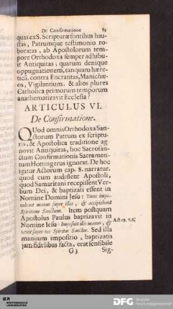 Articulus VI. De Confirmatione.