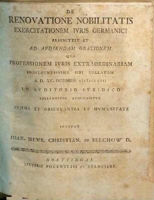De renovatione nobilitatis exercitationem iuris Germanici