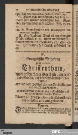 IV. Evangelische Anlockung zum wahren Christenthum...