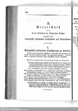 Zweite Abtheilung. Verzeichniß der evangelisch-reformirten Geistlichkeit in den Erblanden des Königreiches Sachsen