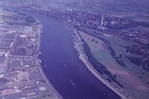 Rhein vor dem Ausbau 1962 bei Köln-Niehl, Leverkusen