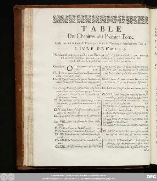 Table Des Chapitres du Prémier Tome.