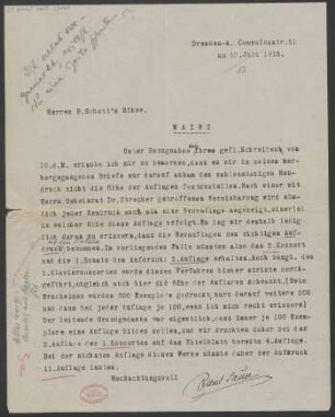 Brief an B. Schott's Söhne : 12.07.1915