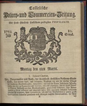10. Stueck, Montag den 5ten Martii 1759