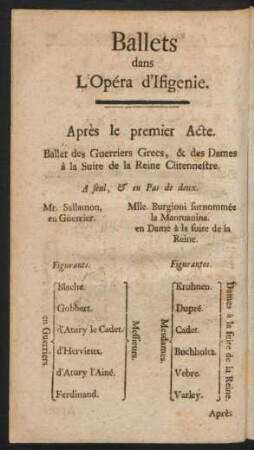 Ballets dans L'Opéra d'Ifigenie