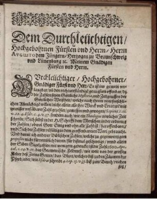 Dem Durchleutigen hochgebohrnen Fürsten.