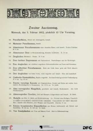 Zweiter Auctionstag. Mittwoch, den 5. Februar 1902, pünktlich 10 Uhr Vormittag (Nr. 186-373)