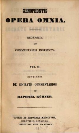Xenophontis Opera omnia, 2. Continens de Socrate commentarios