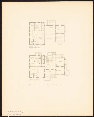 Einfamilienhaus: Grundrisse EG, 1. OG (aus: Moderne Bauformen. Fassaden, Interieurs, Details im Verein mit R. Beauclair, hrsg.v. M.J. Gradl, Bd. 2, H.7, 1903)
