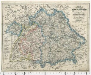 Karte der Königreiche Bayern Und Würtemberg, des Grossherzogthums Baden und des Hohenzollern'schen Landes : nebst Theilen der angrenzenden Staaten