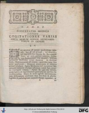 Dissertatio Medica Sistens Cogationes Varias Circa Modum Agendi Medicamentorum In Genere.
