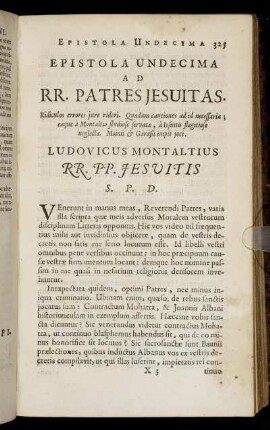 Epistola Undecima. Ad RR. Patres Jesuitas. Ridiculos errores iure rideri ...