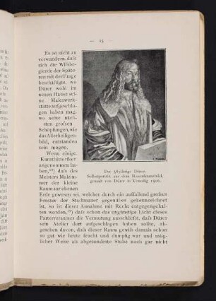 Der 38jährige Dürer. Selbstporträt aus dem Rosenkranzbild, gemalt von Dürer in Venedig 1506.