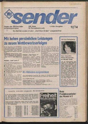 Betriebszeitung 'WF-Sender', Nr.11/1974 (4. Märzausgabe 1974)