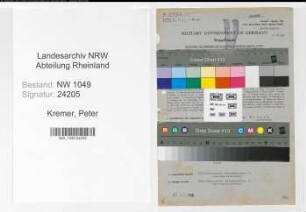 Entnazifizierung Peter Kremer , geb. 16.12.1896 (Kaufmaennischer Angestellter)