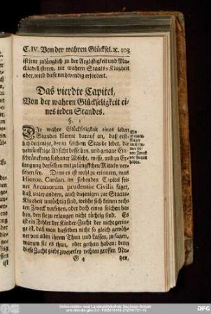 Das vierdte Capitel, Von der wahren Glückseligkeit eines ieden Standes.
