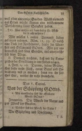 Das V. Capitel. Von der Schöpfung Gottes.