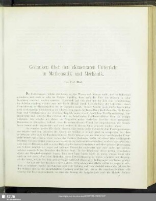 Gedanken über den elementaren Unterricht in Mathematik und Mechanik
