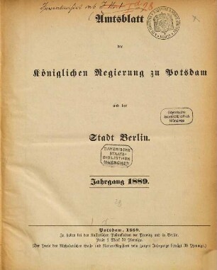 Amtsblatt der Regierung in Potsdam. 1889