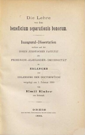 Die Lehre von dem beneficium separationis bonorum