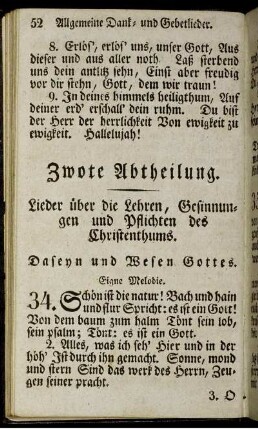 Zwote Abtheilung. Lieder über die Lehren, Gesinnungen und Pflichten des Christenthums.