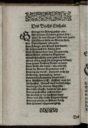 Des Buchs Einhalt