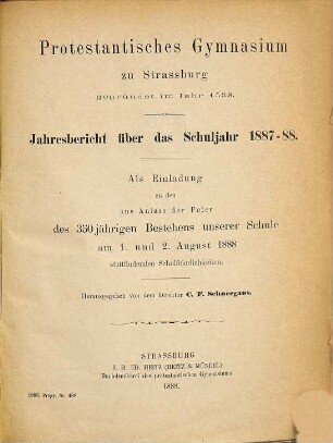 Jahresbericht : über das Schuljahr .... 1887/88