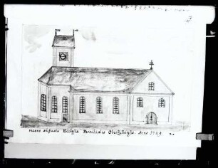 Kirche; kolorierte Federzeichnung