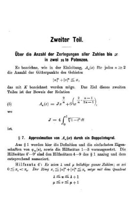 Zweiter Teil - Über die Anzahl der Zerlegungen aller Zahlen bis x in zwei n-te Potenzen.