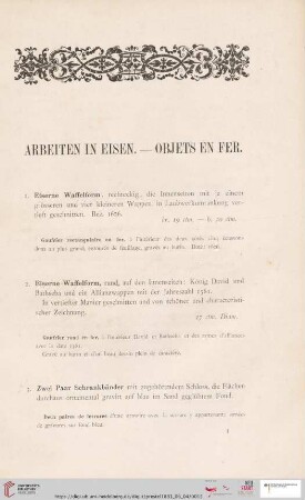 Arbeiten in Eisen. - Objets en fer (Nr. 1 - 41)