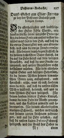 Dank-Gebet am Char-Freytage bey der Paßions-Andacht zum heiligen Kreutze. - XVIII. Am Char-Freytage.