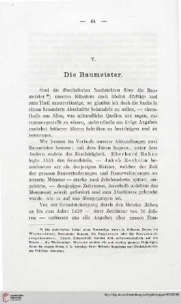 V. Die Baumeister