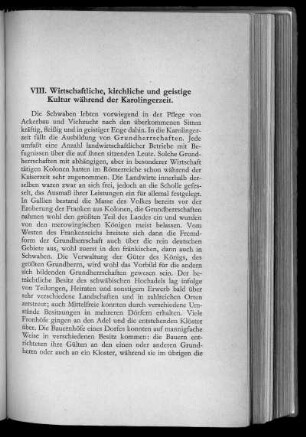VIII. Wirtschaftliche, kirchliche und geistige Kultur während der Karolingerzeit.