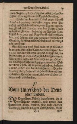 V. Vom Unterscheid der Deutschen Bibeln.