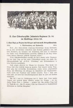 B. Das Oldenburgische Infanterie-Regiment Nr. 91 im Weltkriege 1914/18