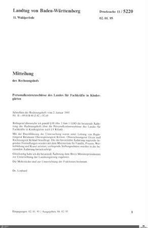 Personalkostenzuschüsse des Landes für Fachkräfte in Kindergärten