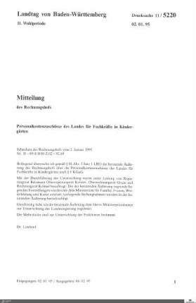 Personalkostenzuschüsse des Landes für Fachkräfte in Kindergärten