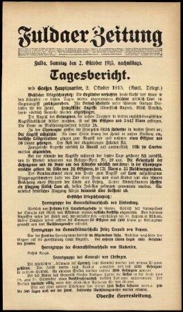Ausgabe vom Samstag, den 02. Oktober 1915.