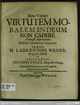 Virtutem moralem in Deum non cadere : permissa superiorum