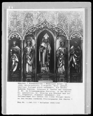 Johannes der Evangelist, hl. Laurentius, hl. Blasius als Bischof, der hl. Stephanus und Johannes der Täufer