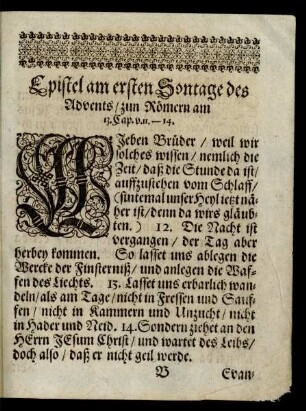 Epistel am I. Sontage des Advents/ ...