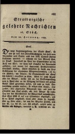 16. Stück, den 22. Hornung, 1783.