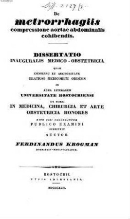 De metrorrhagiis compressione aortae abdominalis cohibendis
