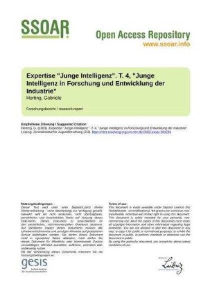Expertise "Junge Intelligenz". T. 4, "Junge Intelligenz in Forschung und Entwicklung der Industrie"