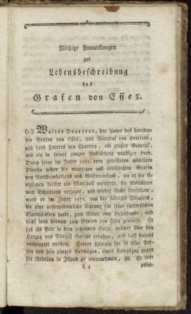 Nöthige Anmerkungen zur Lebensbeschreibung des Grafen von Essex.