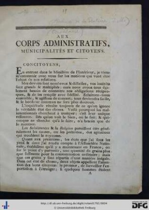 Aux Corps Administratifs, Municipalités Et Citoyens.