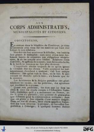 Aux Corps Administratifs, Municipalités Et Citoyens.