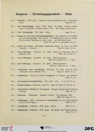 Skulpturen- Einrichtungsgegenstände- Möbel (Nr. 544-625)