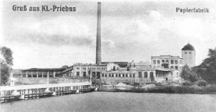 Krauschwitz-Klein Priebus. Papierfabrik, Ausschnitt aus Ansichtskarte um 1920 (RA Görlitz Postkartensammlung)