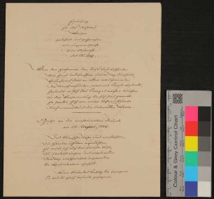 Dankgedicht von Johann Wolfgang von Goethe zur Feier seines 77. Geburtstages "Des Menschen Tage sind verflochten", mit einleitenden und abschließenden Versen von August von Goethe
